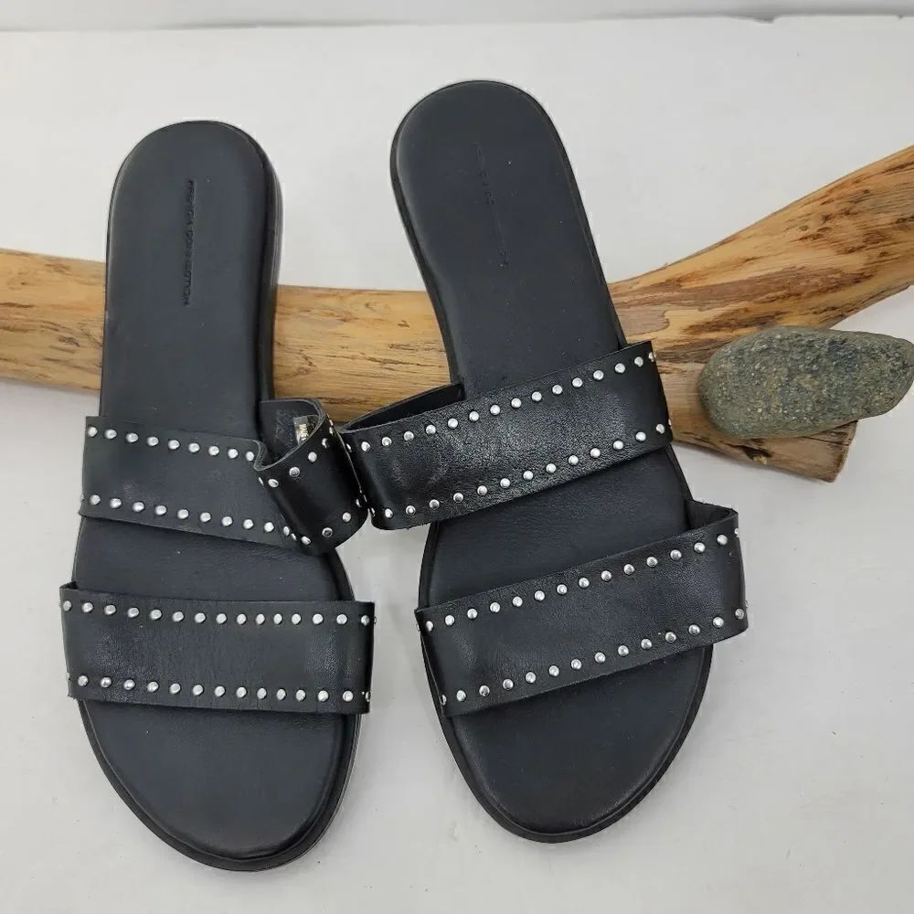 French connection black double strap slide sandals
